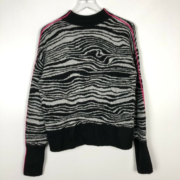 NWT Halogen Mock Neck Zebra Swirl Print Pullover Sweater Contrast Trim Black M - Picture 3 of 6
